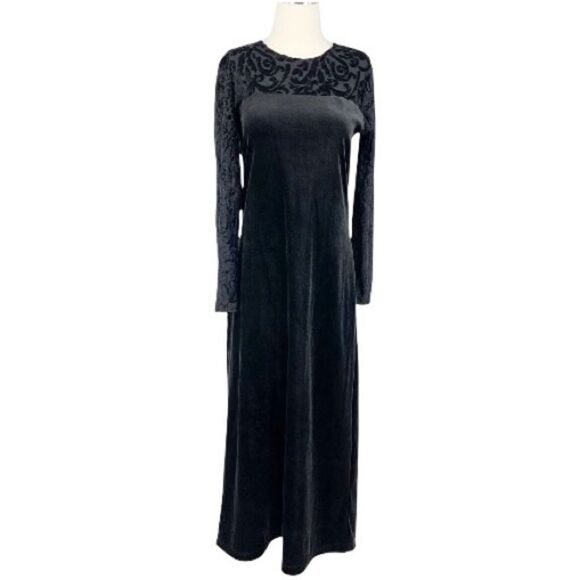 Diane Von Furstenburg Black Velvet Long Sleeve Dressy Elegant Maxi Dress Size S - Picture 1 of 10